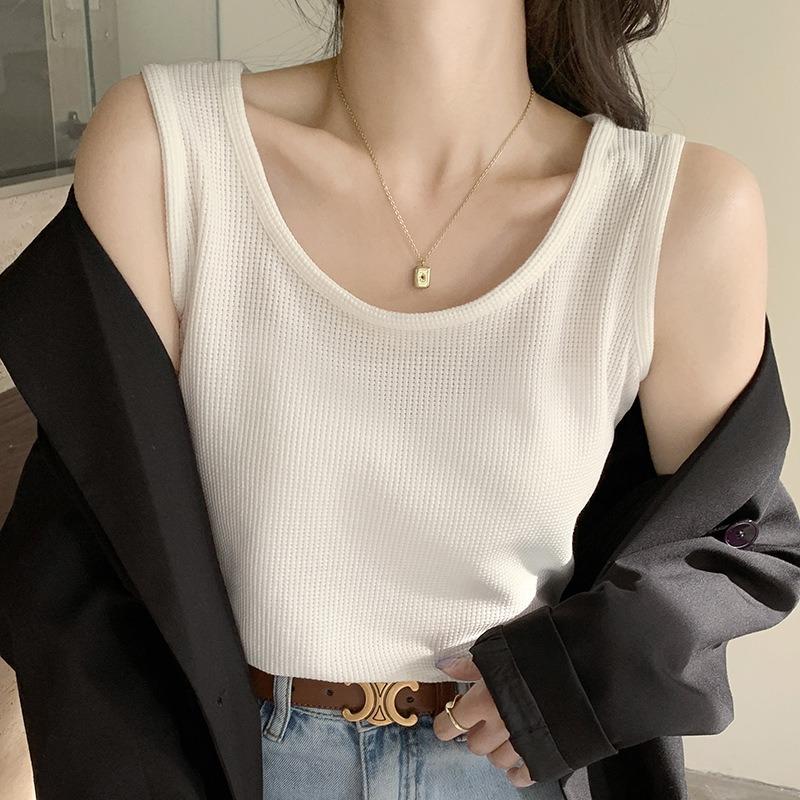Gilet a bretelle bianco da donna estivo ampio nero interno ed esterno a nido d'ape senza maniche top versatile