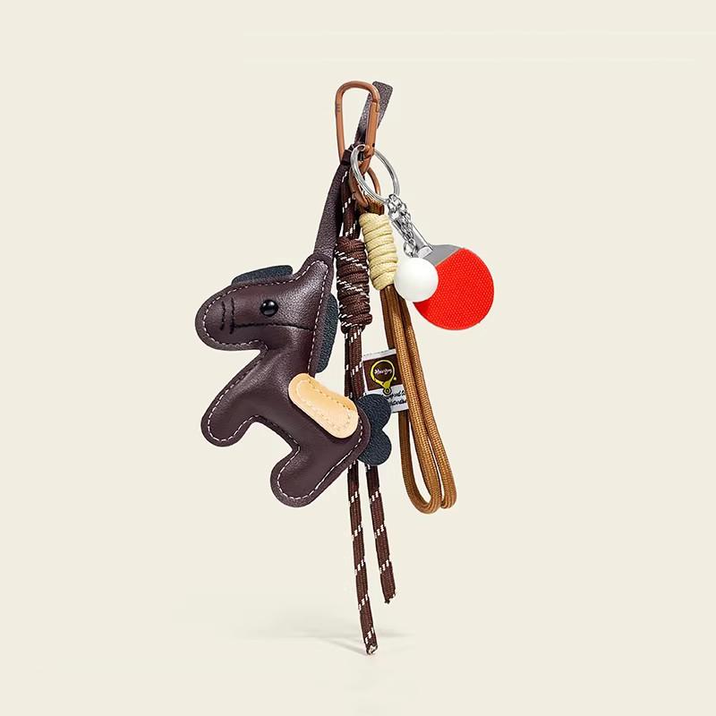 Tassenbedel Vintage Paardenjaar Tas Hanger PU Leer Lichtgewicht Paard Hangtouw Cartoon Leer Hanger black