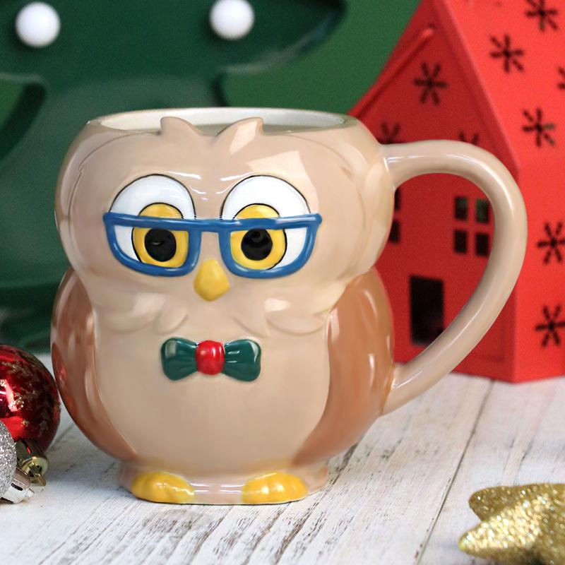 Creative Novelty Ceramic Mug Christmas Gift With Cute Cartoon Animal Embossment Handle Water Cup for Tea Coffee Festive Gift