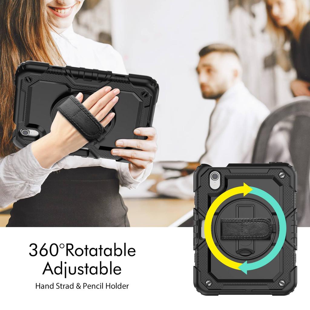 Case for IPad Mini 7 (A17 Pro)2024/ Mini 6 8.3'' with Screen Protector Pencil Holder [360 Rotating Hand Strap] &Stand Shockproof