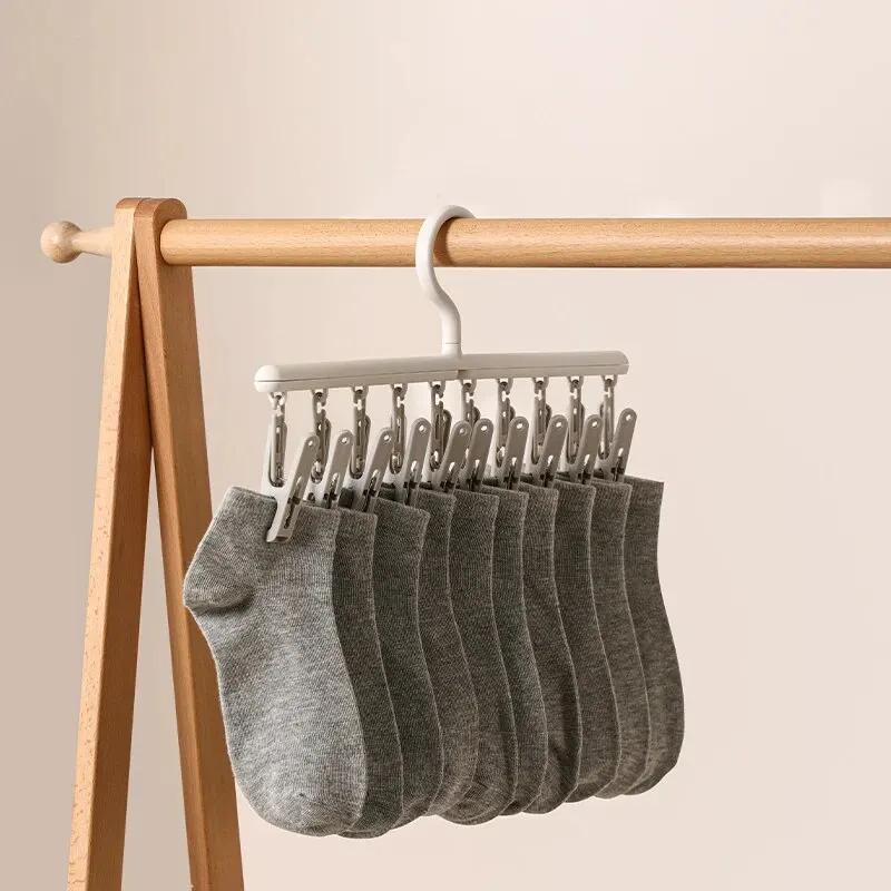 Socks Drying Rack with 10 Clips, Multi-Function Dormitory Student Home Balcony Drying Clips, Underwear Drying Clips Scarf Hanger