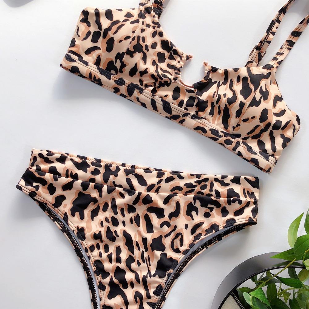 European and American Sexy Swimsuit Women's Split Leopard Print Bikini Set