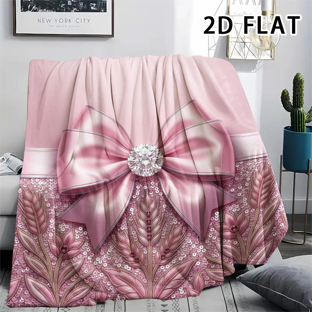 1Pc 2D FLAT Luxury Bow Print Flannel Blanket,High quality Comfortable for All Seasons,Home Decor,Warmth and Comfort,Perfect for Christmas Gifts