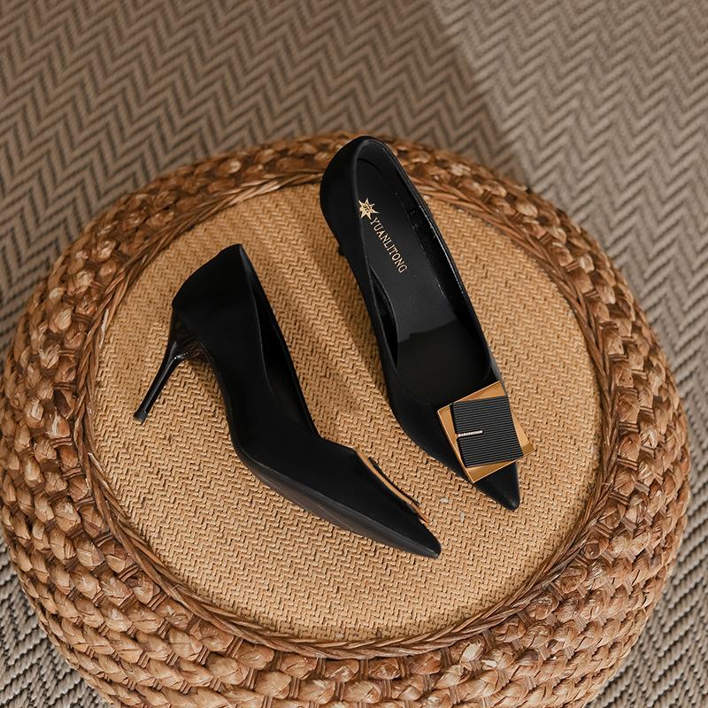 Genuine leather women's shoes 2025 spring and summer fashion versatile high heels women's fine heels high sense sexy single shoes children's spring