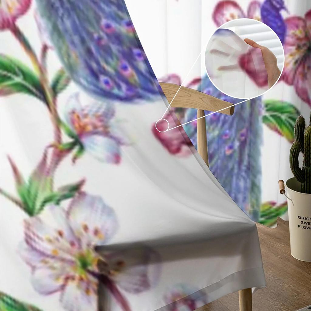 Påfågel Sakura Blommiga Skira Fönstergardiner För Vardagsrum Sovrum Moderna Voile Tyllgardiner Tyg Draperier För Kök