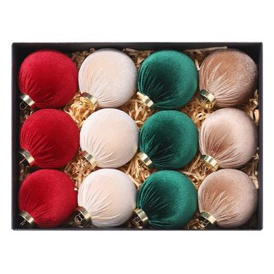 12pcs 8cm Velvet Christmas Balls Set Plastic Red Green Christmas Flocking Balls Pendant Festival Christmas Tree Ornaments