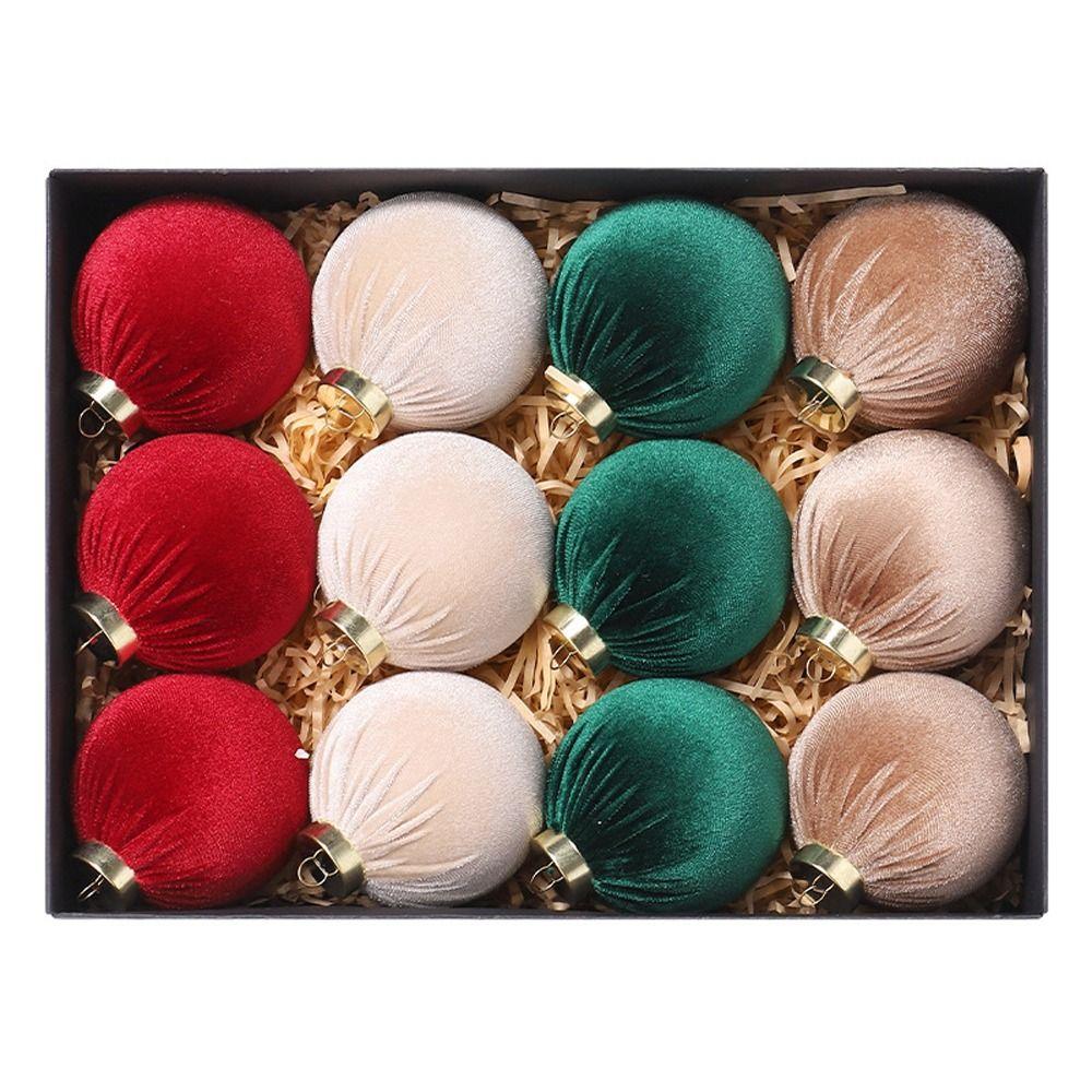 12pcs Festival Christmas Flocking Balls Pendant 8cm Christmas Tree Ornaments  Children Gifts