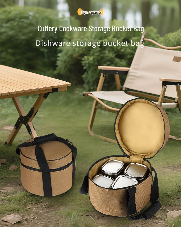 Mountain Outdoor Cooking & Tableware Set with Anti-Collision Gas Tank and Hand-Held Picnic Storage Bag.