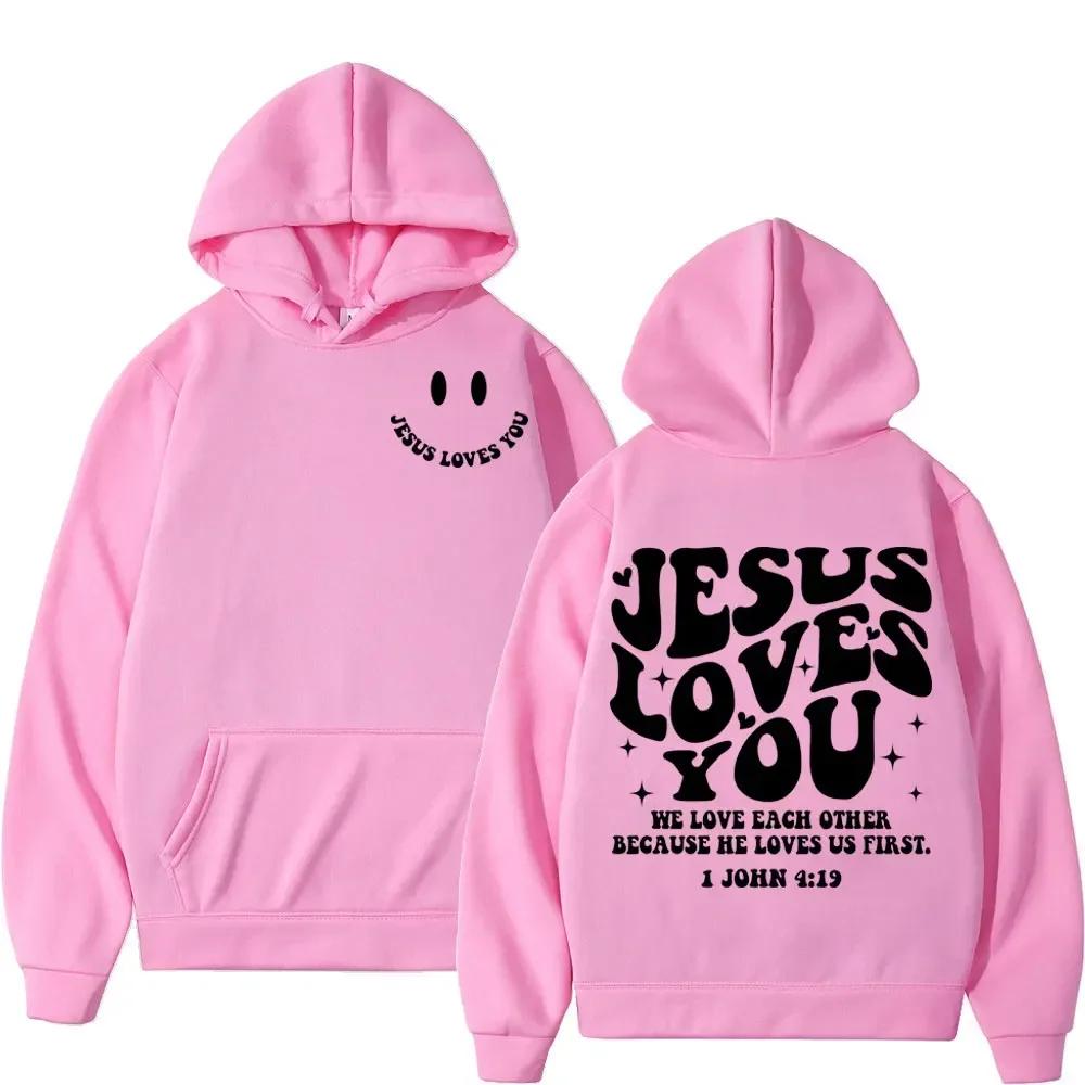 Jesus Loves You Double Sided Print Hoodies High Street Fashion Oversized Pullovers Men Women High Quality Vintage Sweatshirts
