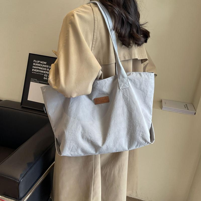 Solid Color Tote Bag Women's Large Capacity Shoulder Bag Student Classes Book Bag