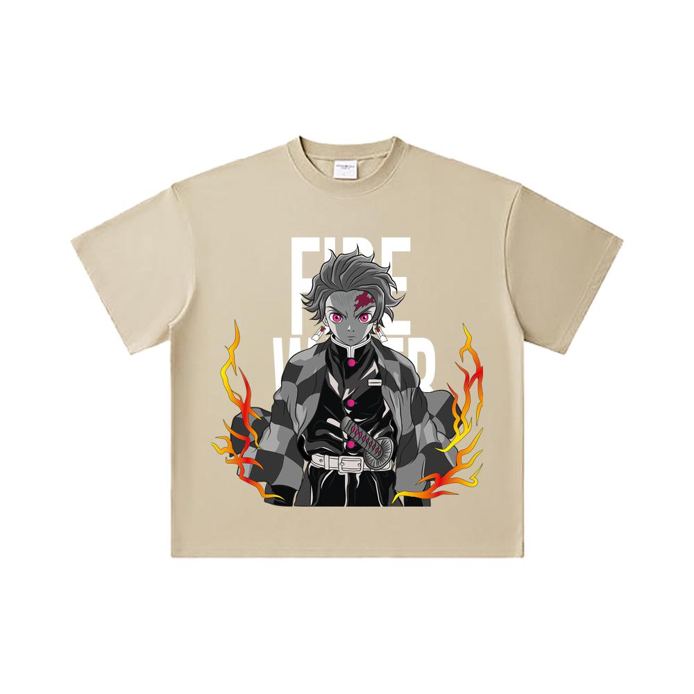 260 GSM Double Yarn 32 Count 100% Cotton Demon Slayer V116 Tanjiro Print Unisex Heavy Cotton T Shirt