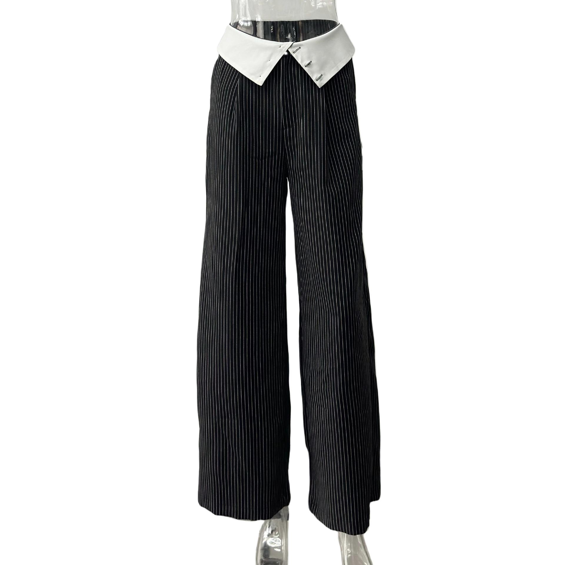 Europe, America, fashionable women s clothing, casual trousers, drape straight high waist splicing simple suit trousers S