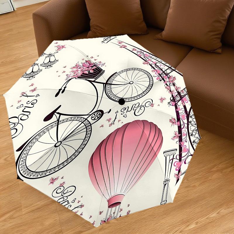 1PC Paris Bicycle Umbrella-8-Rib Reinforced, Automatic Open, Lightweight & Durable, Cute Fashion Accessory for Outdoor-A1280