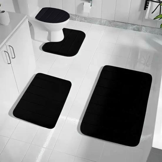 4Pcs/Set Memory Foam Bath Mat Soft Microfiber Bathroom Rugs Non-Slip Thick Toilet Mats Machine Washable Water Absorption Universal Bathroom Set