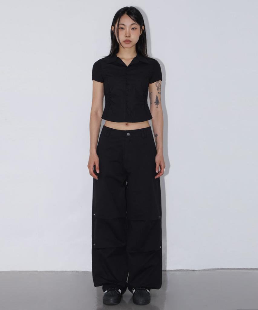 CHICKS Wrinkle Short Sleeve Shirt Black