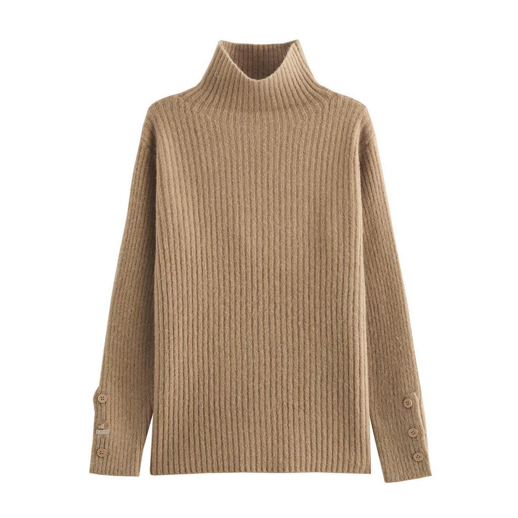 2024 Fall Women's Multi-Color Ribbed High Neck Pullover Sweater