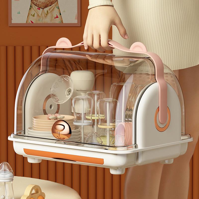 Cutie de Depozitare pentru Biberon și Ustensile cu Capac Etanș la Praf și Suport de Scurgere