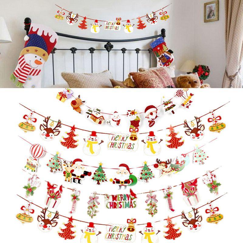 Pulling Flag Christmas Ornament Cartoon Santa Claus Party Hanging Banner Decor
