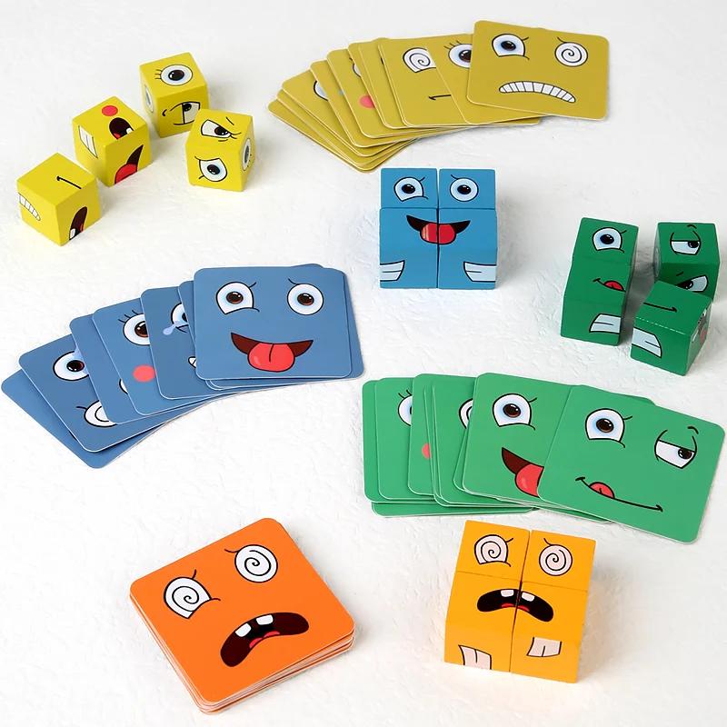 Kids Educational Toys Emotion Change Blocks Expressions Puzzles Children Cube Games Early Learning Montessori Geometry Face