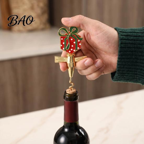 Novelty Wine Bottle Opener Zinc Alloy Christmas Opener, Enamel Hat/Gift/Bear/Dachshund Design, Ergonomic Double Wing Handle Corkscrew, Decorative Cork