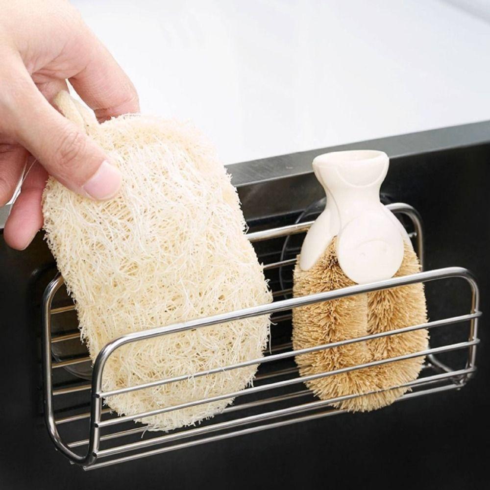 Stainless Steel Sink Storage Holder Suction Cup Dishcloth Stand Sponge Drain Rack Bathroom