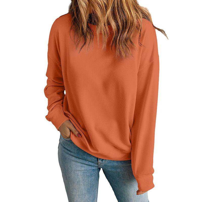 American Leisure Loose Easiest for Match Long Sleeves Bottoming Shirt for Women 2025 Fall New Arrival Pure Color Crew Neck Pullover Sweatshirt Women