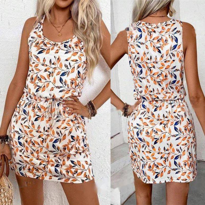 

Foreign Trade European and American Women s Clothing Amazon Independent Station 2025 Summer Fashion Print round Neck Sleeveless High Waist Short Skirt Picture Color S