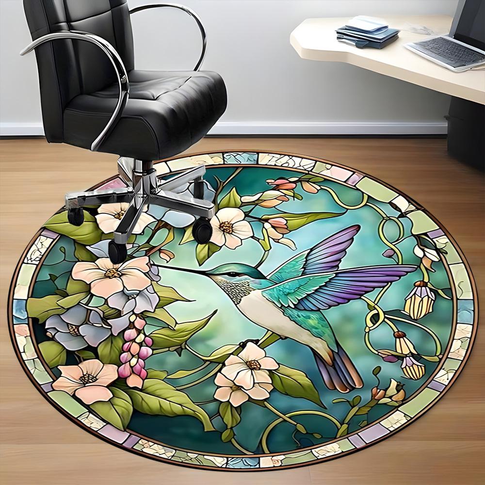 1pc Hummingbird Flowers Office Round Rug, Carpet for Office, Gaming, Lightweight Round Floor Mat yy260205019