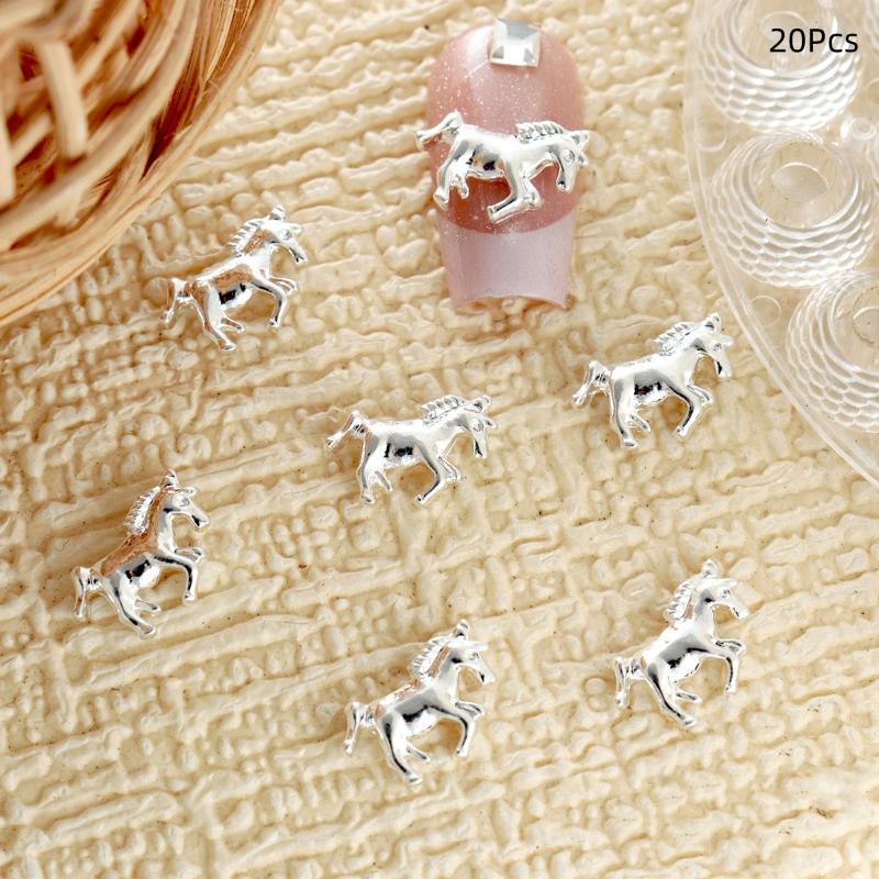 

20 шт. Минималистичный трехмерный декор для ногтей в виде лошади, сплав, шарм для нейл-арта, аксессуары для украшения маникюра серебряный