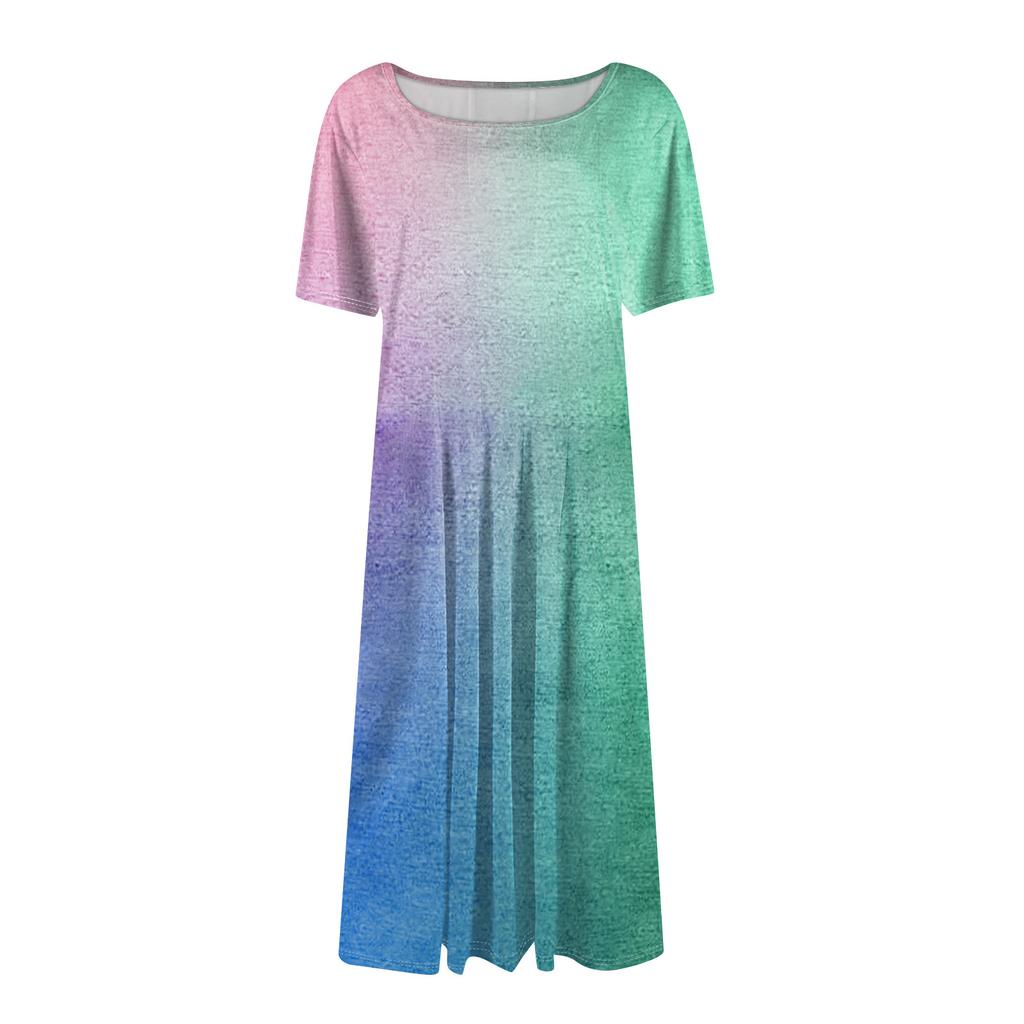 Women Casual Printed Round Neck Long Dress
