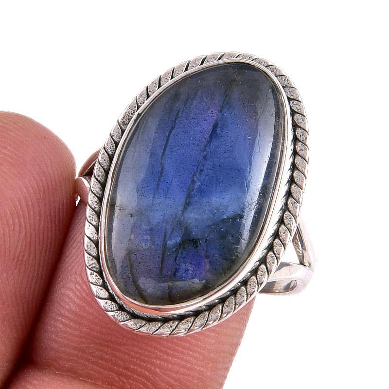 

Natural Labradorite Gemstone 925 Solid Sterling Silver Jewelry Ring S.9.5 N7h23