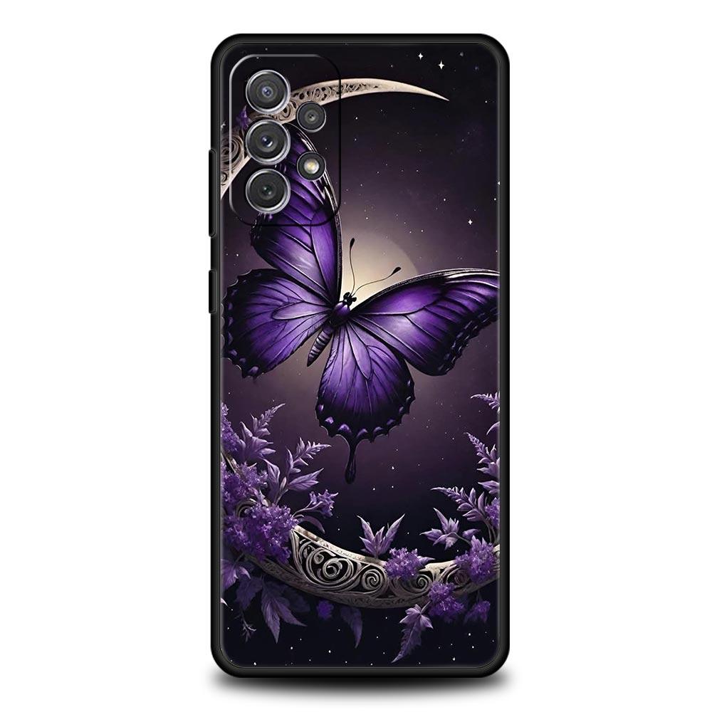 Art Purple Butterfly Phone Case for Samsung Galaxy A55 A35 A15 A14 A13 A25 A54 A51 A71 A72 A73 A32 A52 A41 5G Soft TPU Shell Bag
