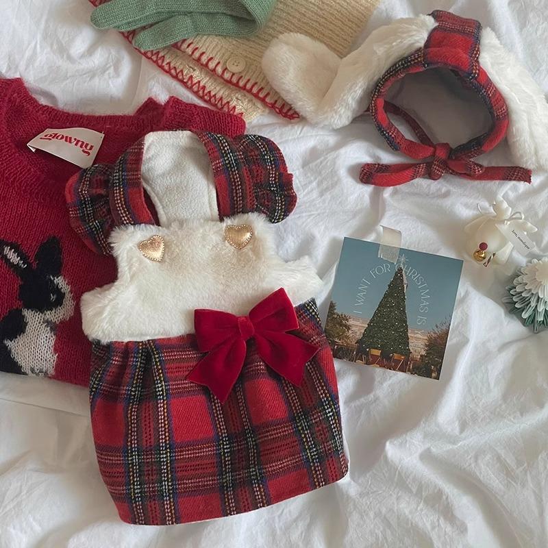 

Plaid Dog Clothes Christmas Warm Cute Rabbit Suspender Transformation Small Dog Teddy Pet Dog Clothing hat small (suitable for XS-S size clothes)