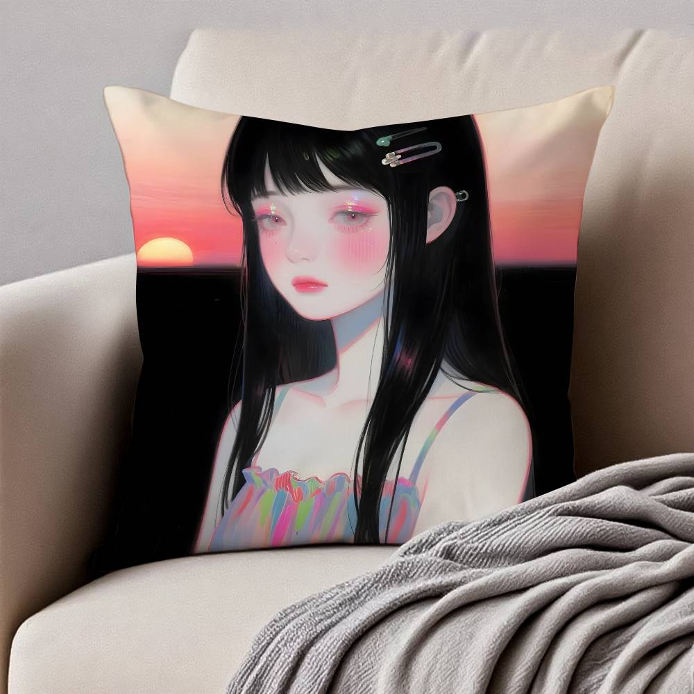 M-Manga G-Girl Pillow Case Anti-dustmite Pillowcase Invisible Zipper Silky Short Plush Sofa Cushion Cover