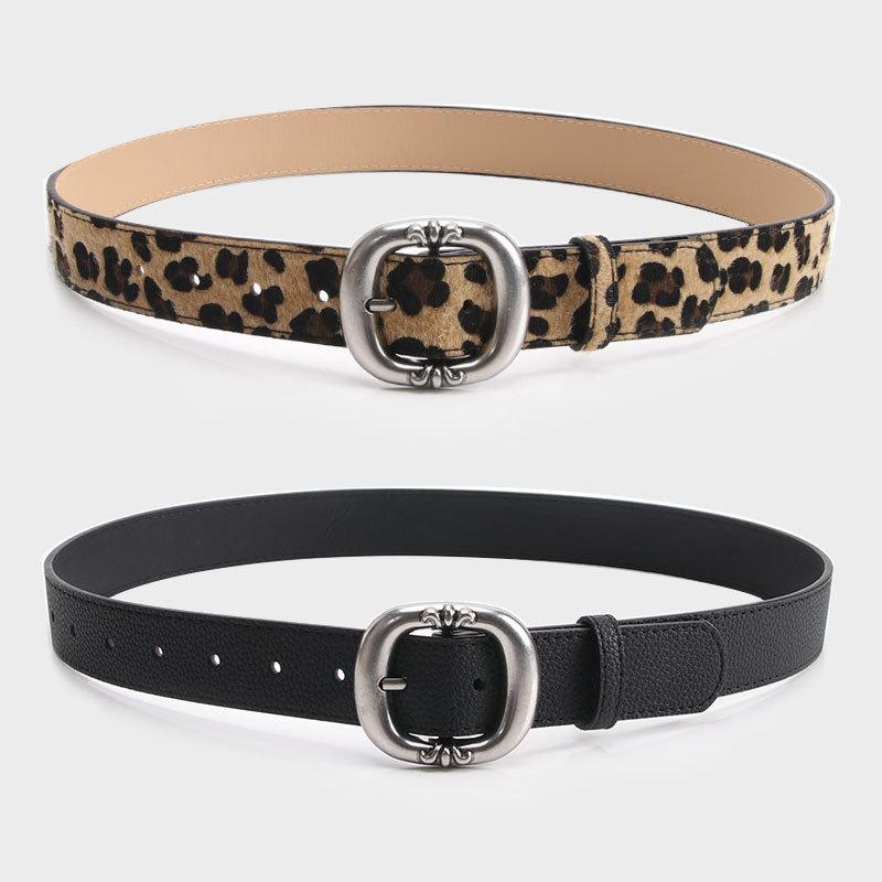 Leopard Pattern Leather Belt With Electroplated Buckle For Casual Women
