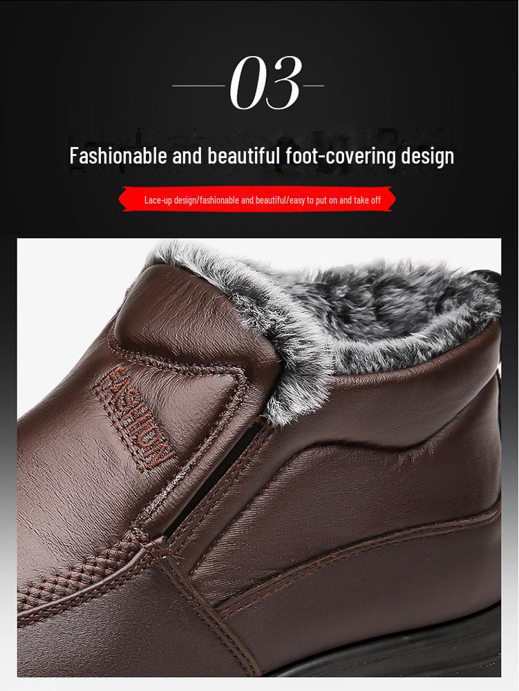 Pantofi de iarnă pentru bărbați din bumbac: Dimensiune mare, plus catifea, caldă, îngroșată, anti-alunecare, impermeabilă pentru vârste mijlocii și vârstnici.