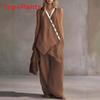 Bohemian Style Sleeveless Cotton Vest And Wideleg Pants Casual Set For Women Spring Summer
