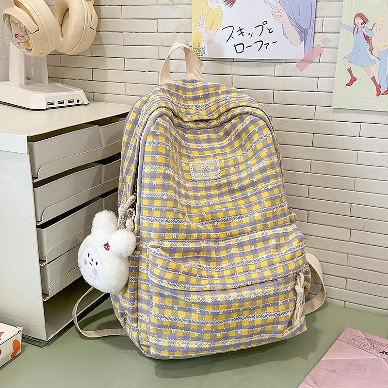 Backpack Women's Fashion Plaid Backpack Junior High School High School Student School Bag Lightweight Backpack