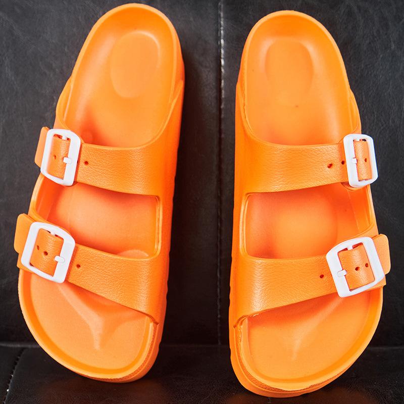 

2021 лето большой размер 2020 новый однословный двойная пряжка нескользящая мягкая подошва мужские и женские крутые тапочки белая пляжная обувь 41 оранжевый