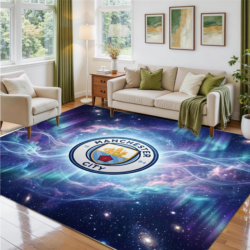 Manchester City Design Crystal Velvet Rug Soft Decorative Mat for Bedroom Entrance