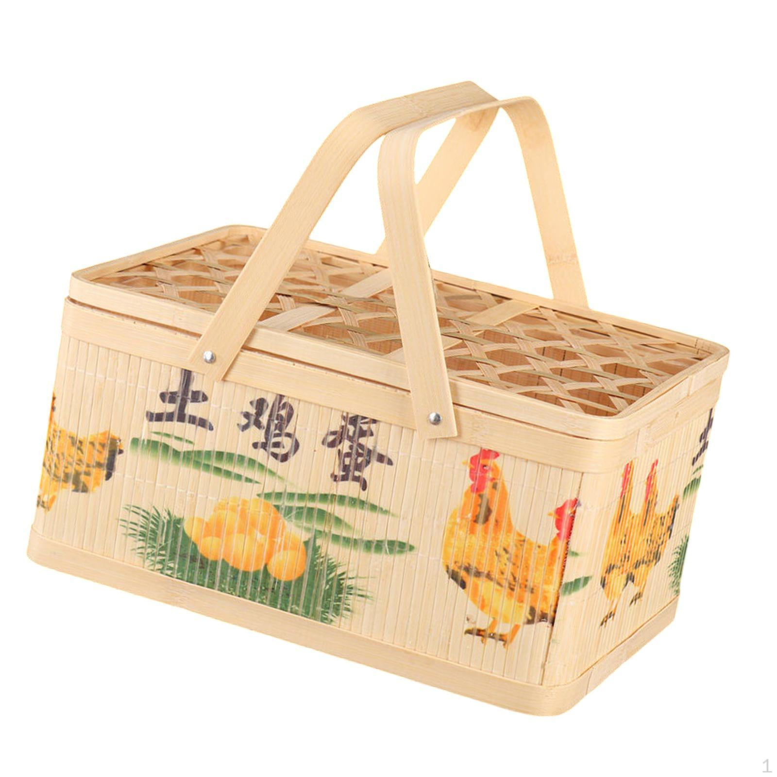 

Бамбуковая плетеная корзина для цветов, переносная с ручкой для покупок, продуктов для Mooncake D