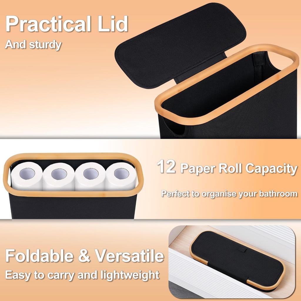 Toilet Paper Basket 21.5L, Toilet Paper Storage with Lid, Toilet Paper Holder with Storage, Free Standing Toilet Paper Organizer