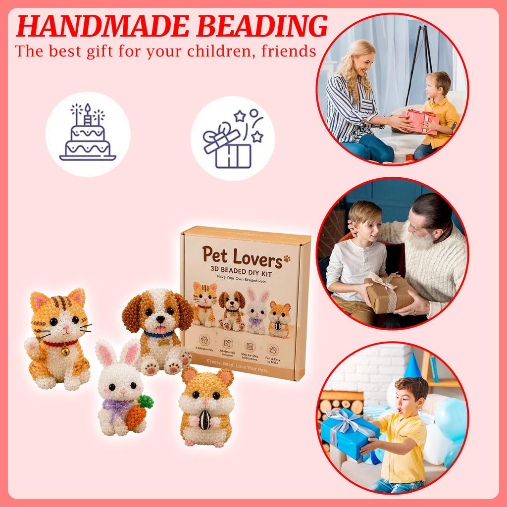 3D Beaded Animal Kit DIY Bead Pet Making Set for Kids and Adults Includes Materials and Instructions for Multiple Designs
