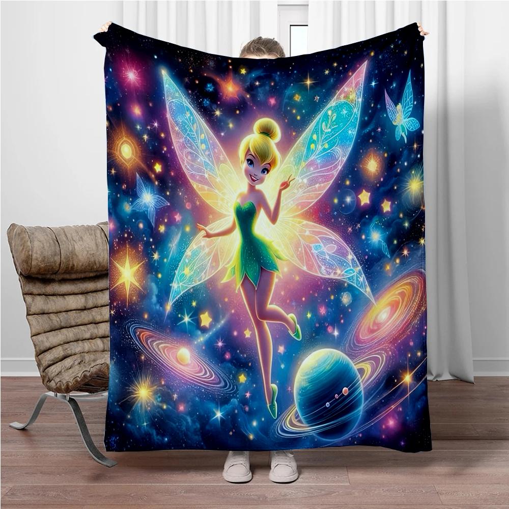 Disney Cartoon Tinker Bell Flannel Blanket Warm Soft Throw Thick Picnic Blankets for Bed Bedspread Sofa Decor Kids Boy Girl Gift