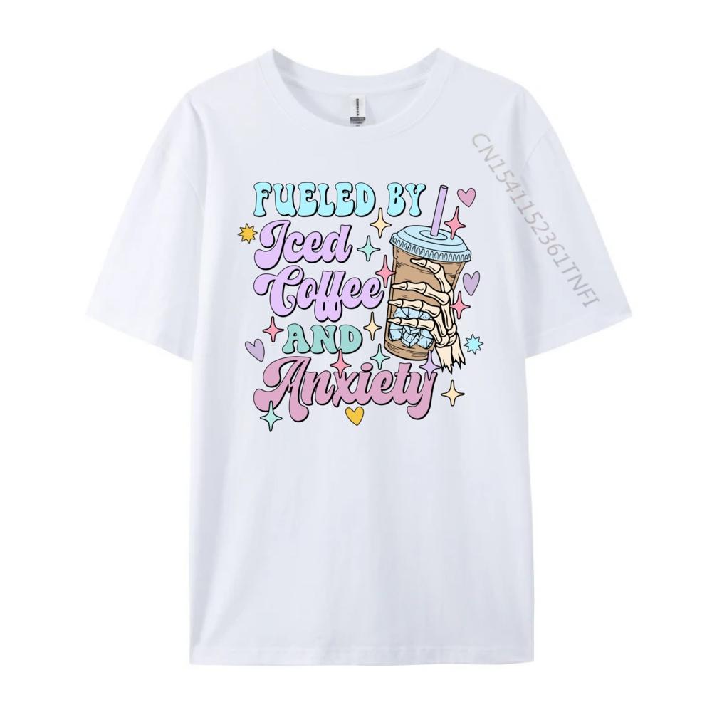 Fueled By Iced Coffee And Anxiety Coffee Shirt Green And White Graphic T Shirt Summer Funny T Shirts Gift
