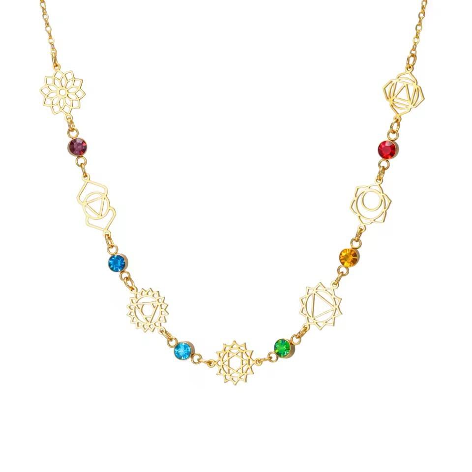 Handmade Yoga OM Pendant Necklace With Colorful Zircon Hollow Polished Lotus Charm Accessory