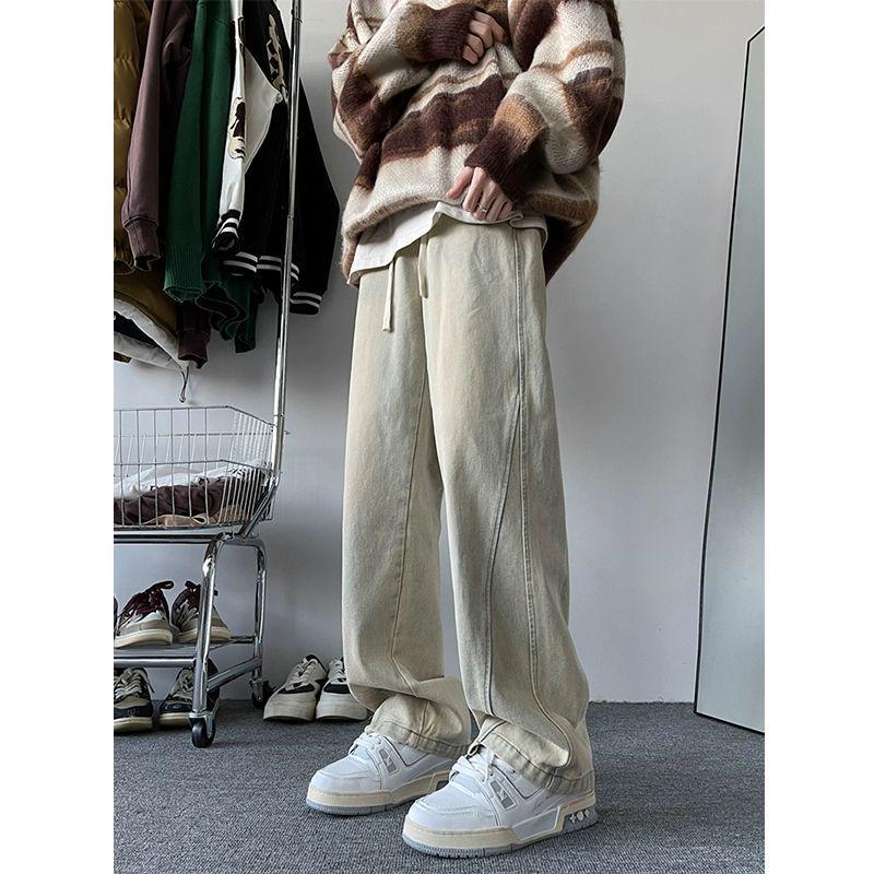 

Американские ретро-джинсы High Street для мальчиков, выбеленные желтые грязевые джинсы, дизайнерские брюки для весны и осени XL