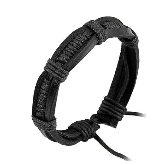 

Женский и мужской классический вязаный кожаный браслет-манжета, браслет в стиле панк, ювелирные изделия чёрный