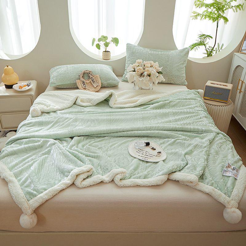 G5Z Coral Fleece Office Nap Blanket - Snow Rabbit Velvet Jacquard Shawl