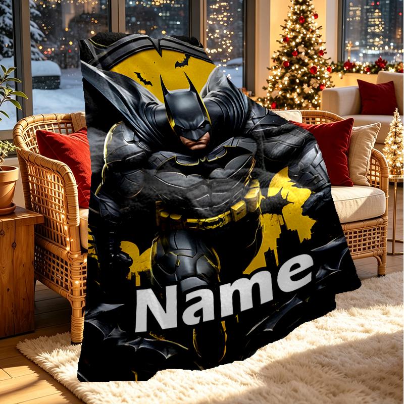Custom Name Personalized Batman Print Blanket, Home Decor, Bedroom, Sofa, Camping, Couch, Gifts for Birthday Christmas